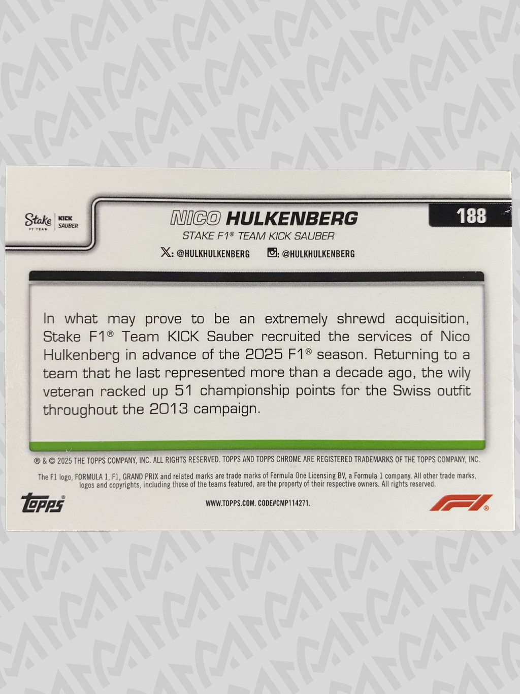 Nico Hulkenberg - Topps Chrome F1 "On The Move" Insert