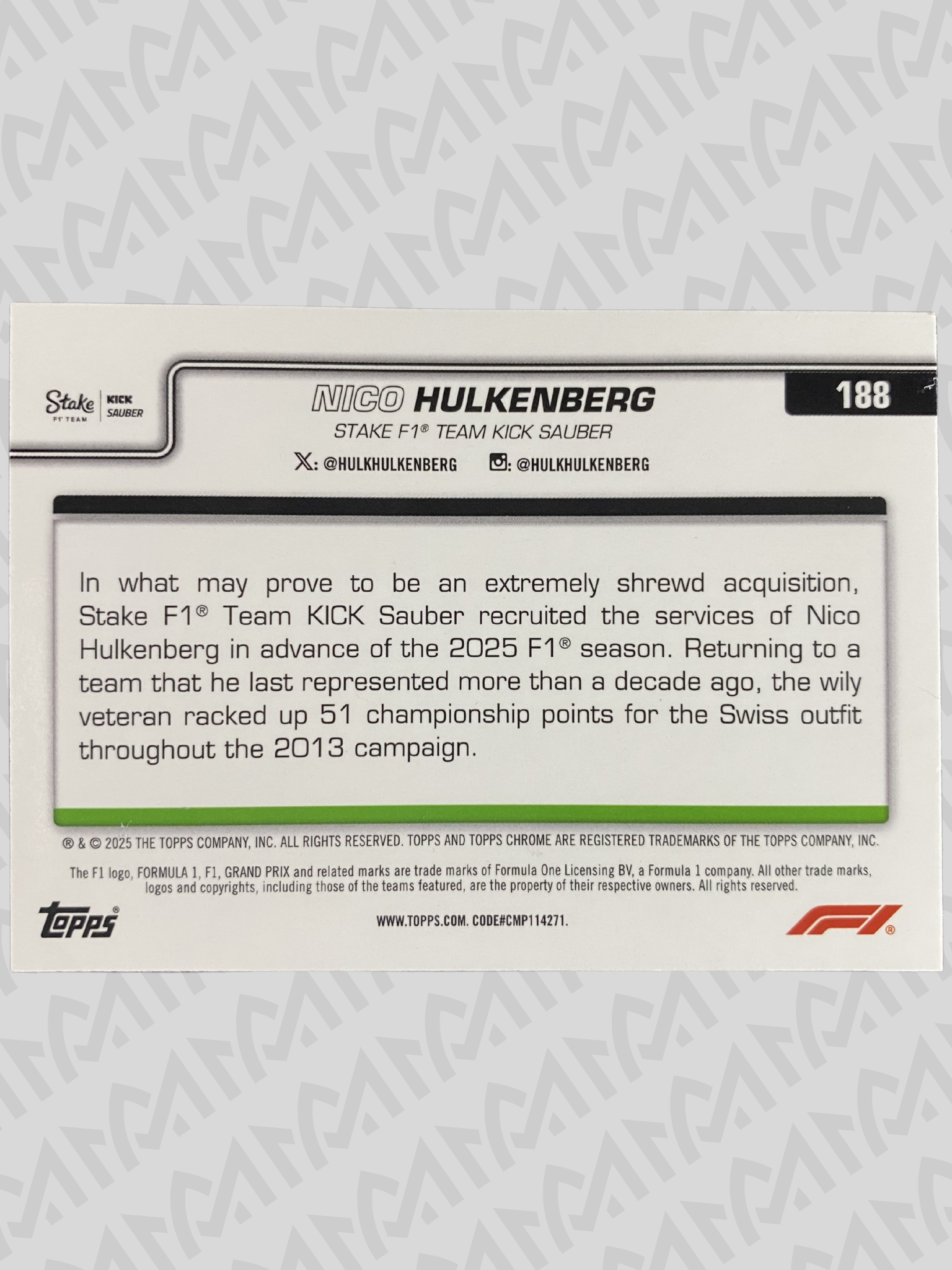 Nico Hulkenberg - Topps Chrome F1 "On The Move" Insert