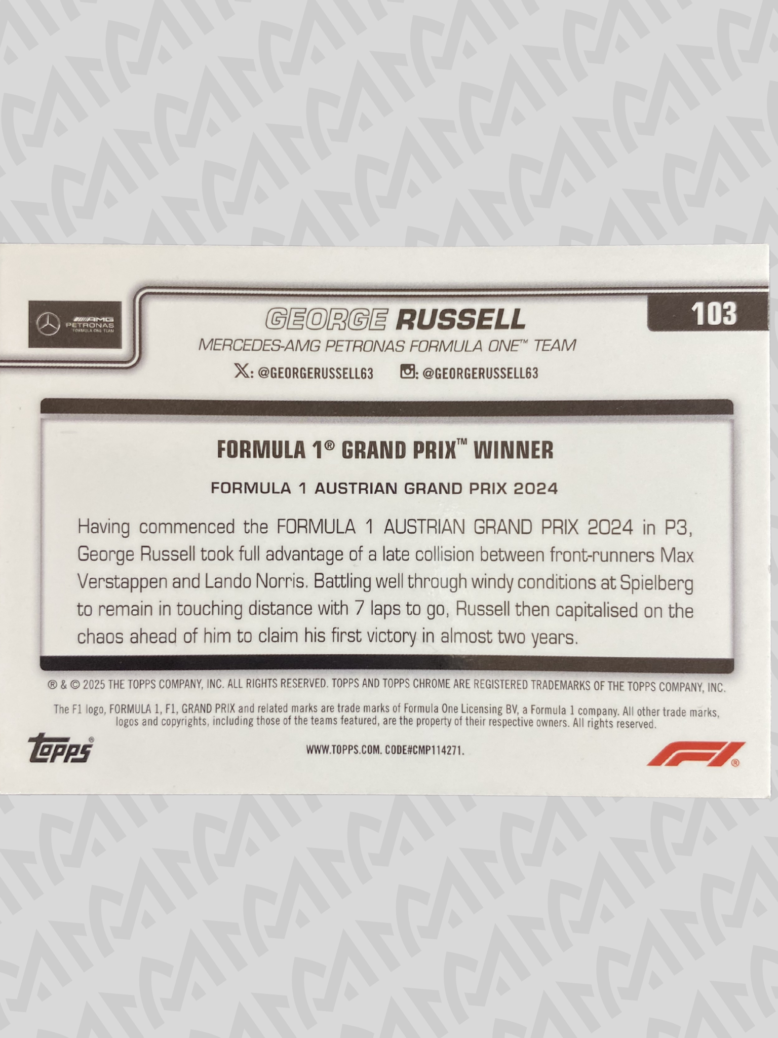 George Russell - Grand Prix Winner Austrian GP 2024 Mercedes