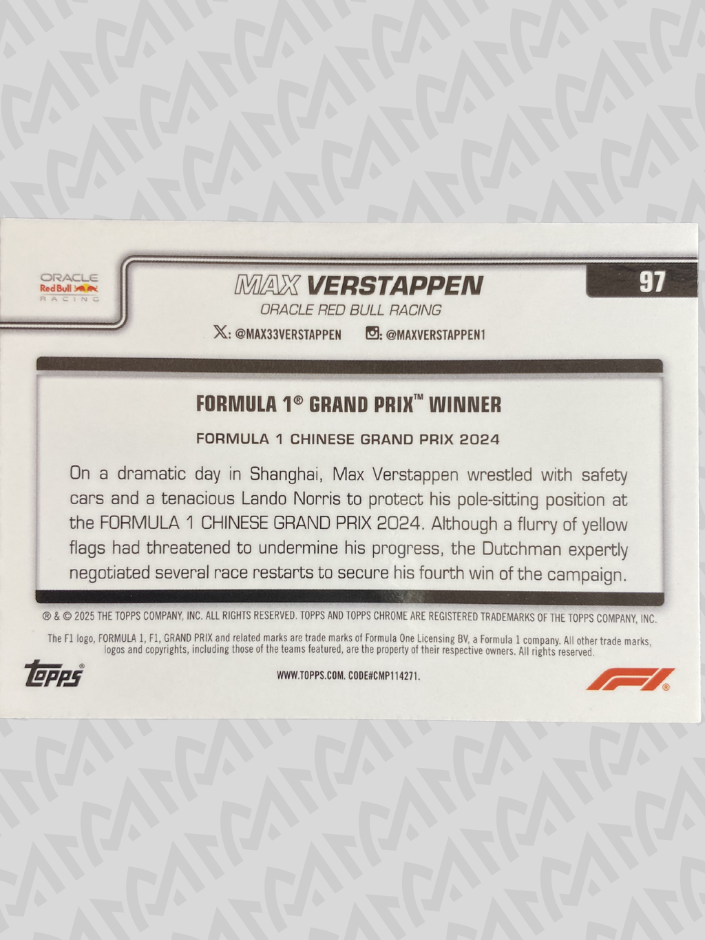 Max Verstappen - Grand Prix Winner Chinese GP 2024 Base Refractor