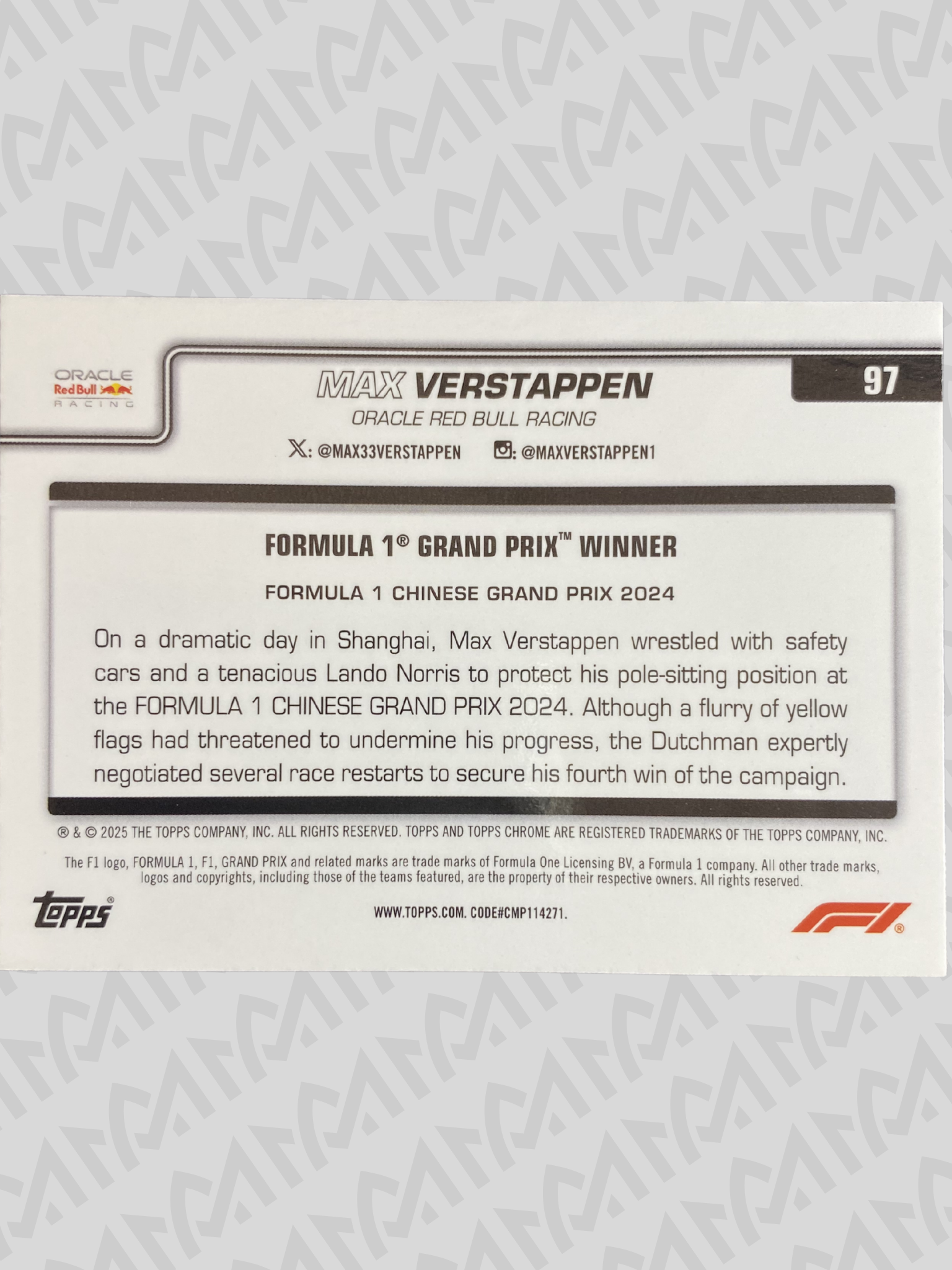 Max Verstappen - Grand Prix Winner Chinese GP 2024 Base Refractor