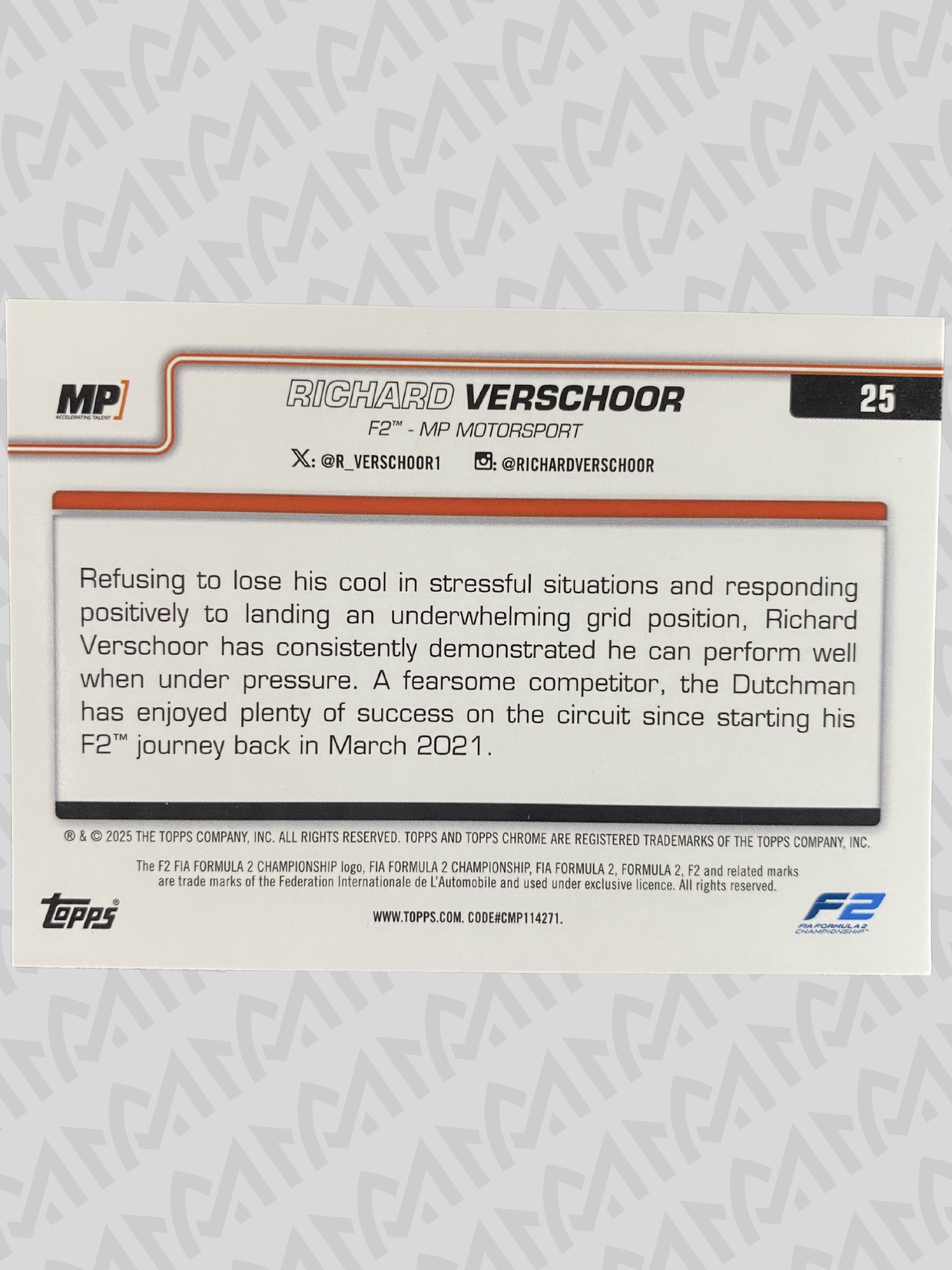Richard Verschoor F2 - Base Card - Topps Chrome