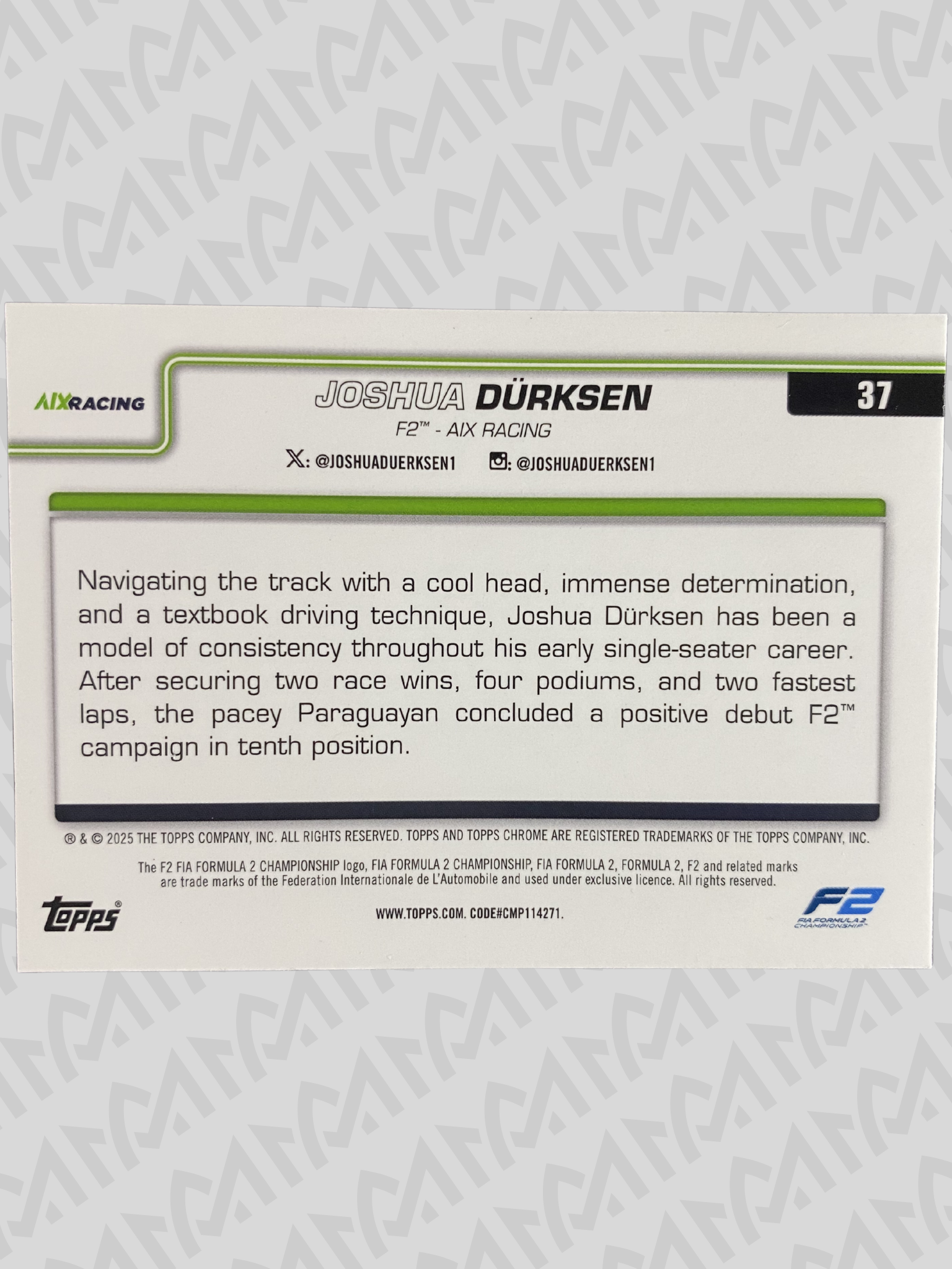 Joshua Dürksen F2 - AIX Racing - Base Card Topps Chrome