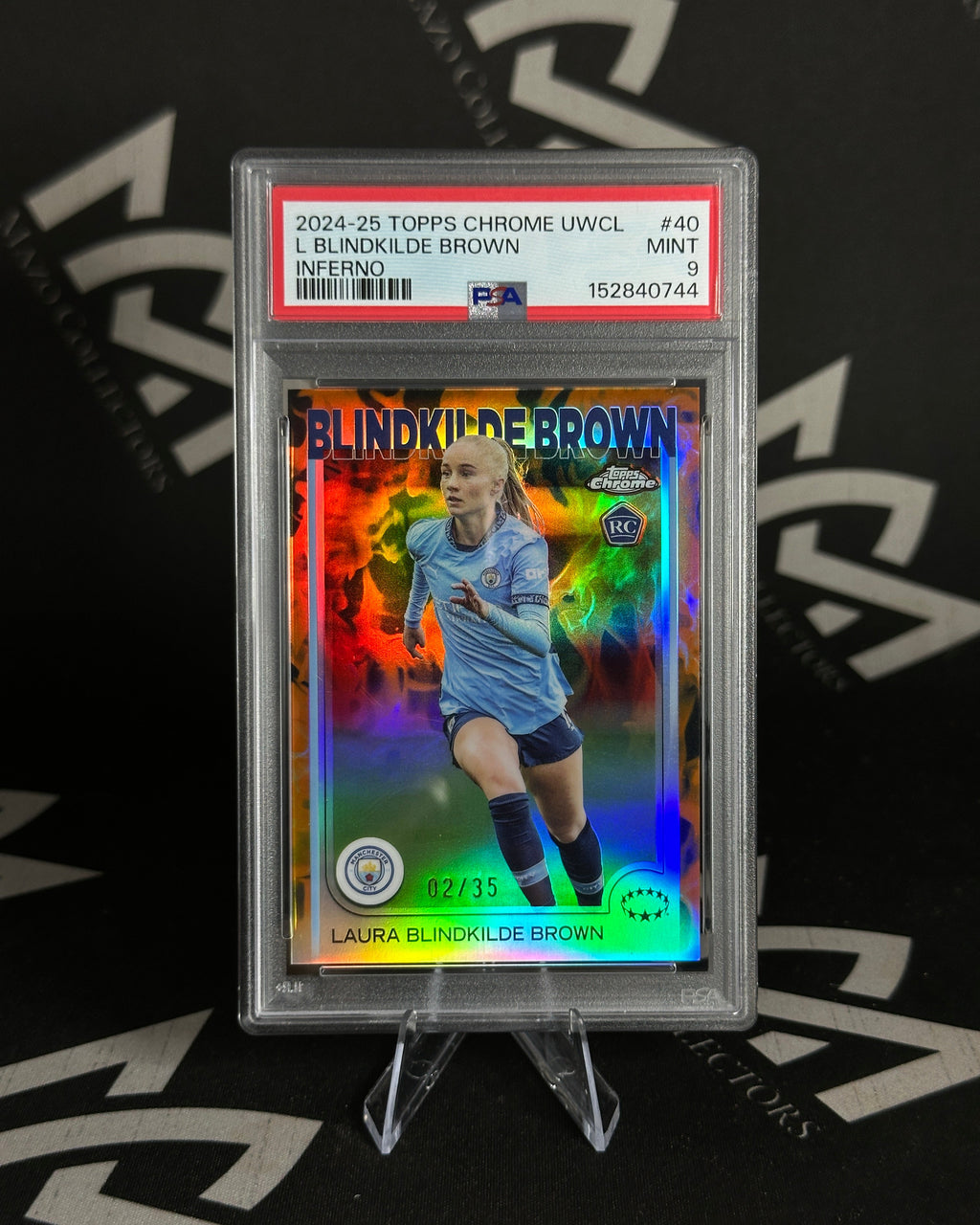 Laura Blindkilde Brown RC - Inferno 02/35 PSA 9 – Topps Chrome UWCL 2024-25