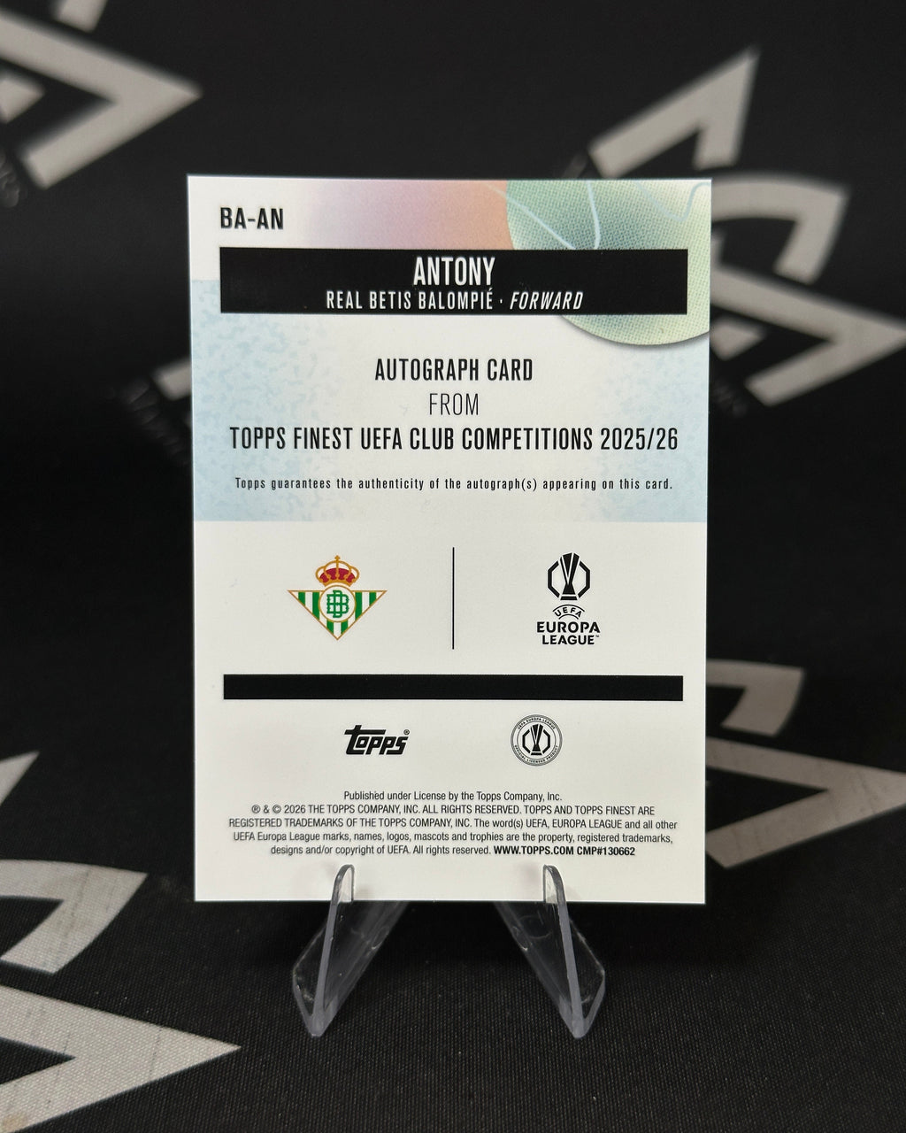 Antony – Autógrafo - Topps Finest UEFA Europa League 2026