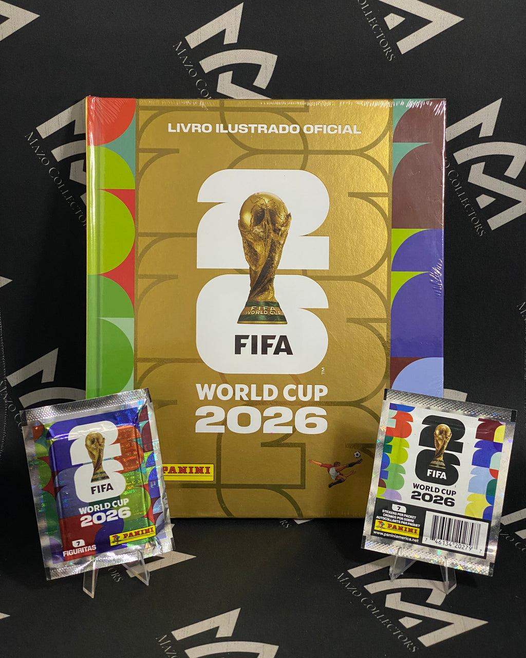 Álbum Panini Mundial 2026 Tapa Dura Dorado Brasilero + 2 Sobres Oficiales de Paraguay y Estados Unidos