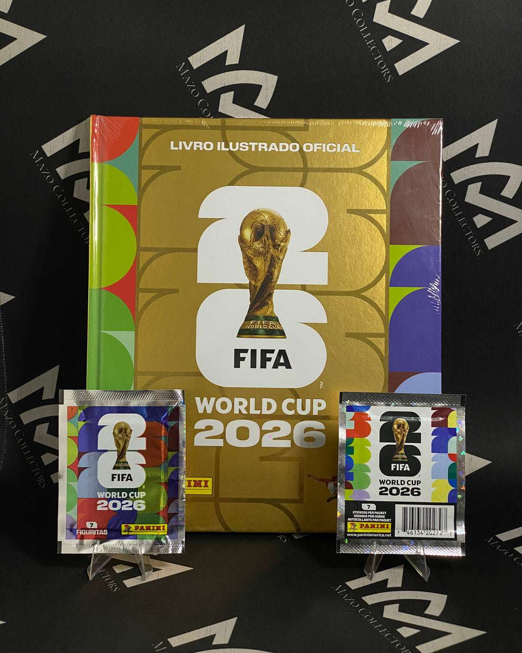 Combo Coleccionista: Álbum Panini Mundial 2026 Tapa Dura Dorado Brasilero + 2 Sobres Oficiales de Paraguay y Estados Unidos