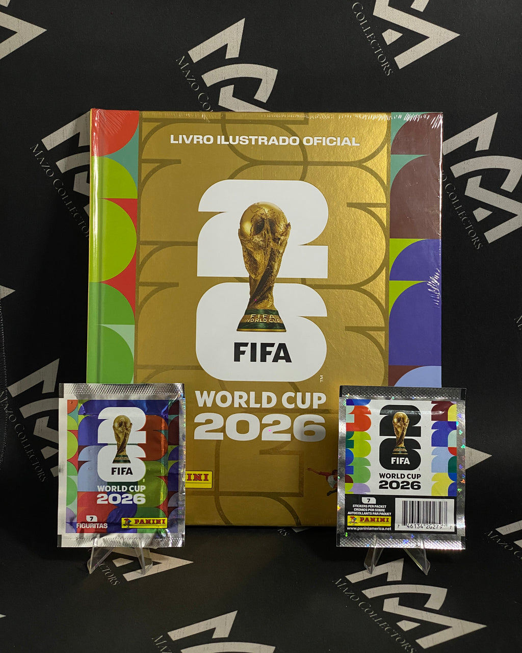 Álbum Panini Mundial 2026 Tapa Dura Dorado Brasilero + 2 Sobres Oficiales de Paraguay y Estados Unidos