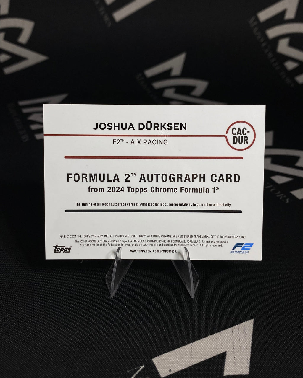 Joshua Dürksen 2024 Topps Chrome Formula 1 - F2 Autograph Card Refractor.
