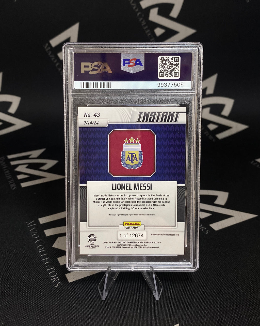 Lionel Messi Panini Instant Copa América 2024 – PSA 6 – 1 de 12674 Unidades en el mundo.
