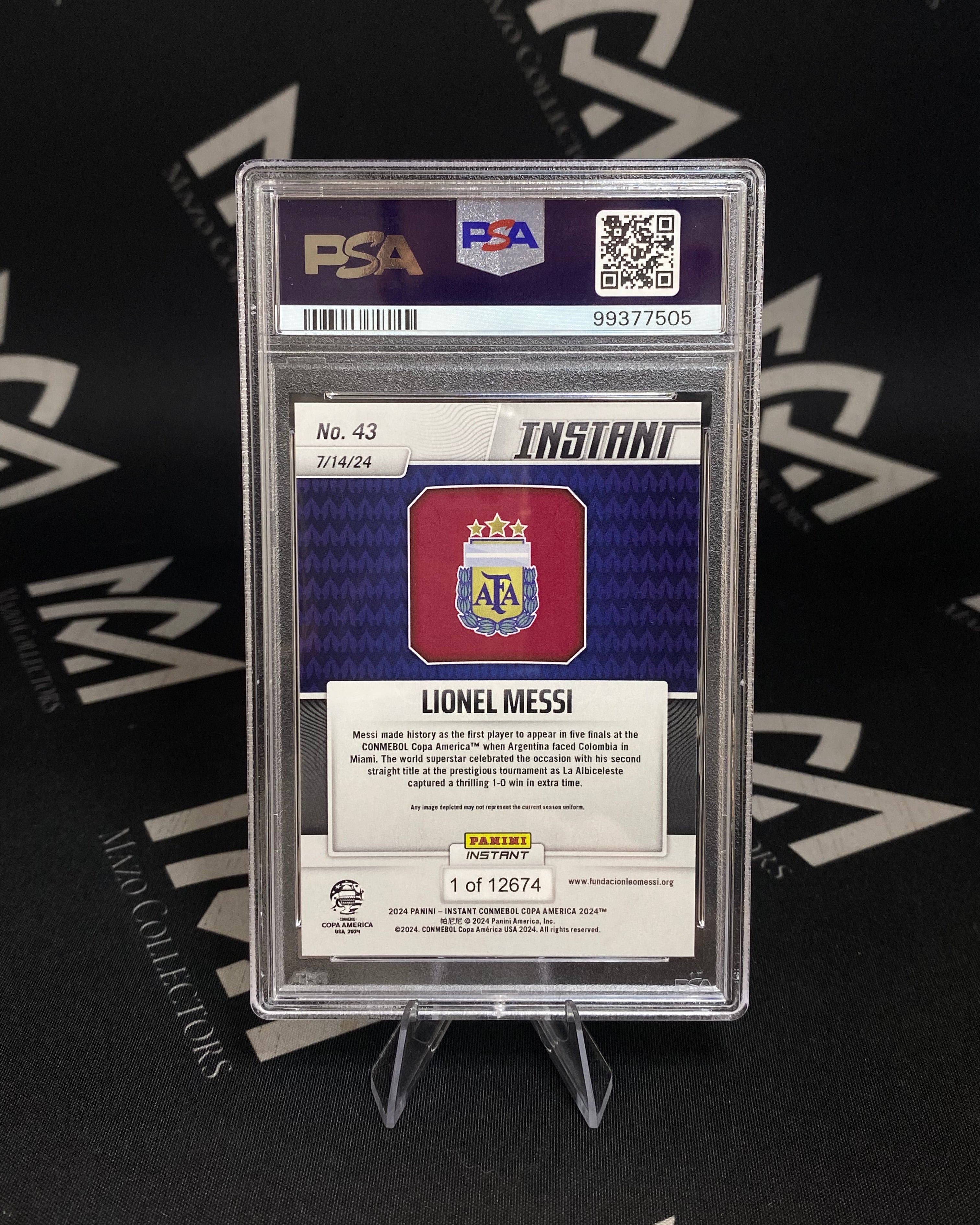 Lionel Messi Panini Instant Copa América 2024 – PSA 6 – 1 de 12674 Unidades en el mundo.