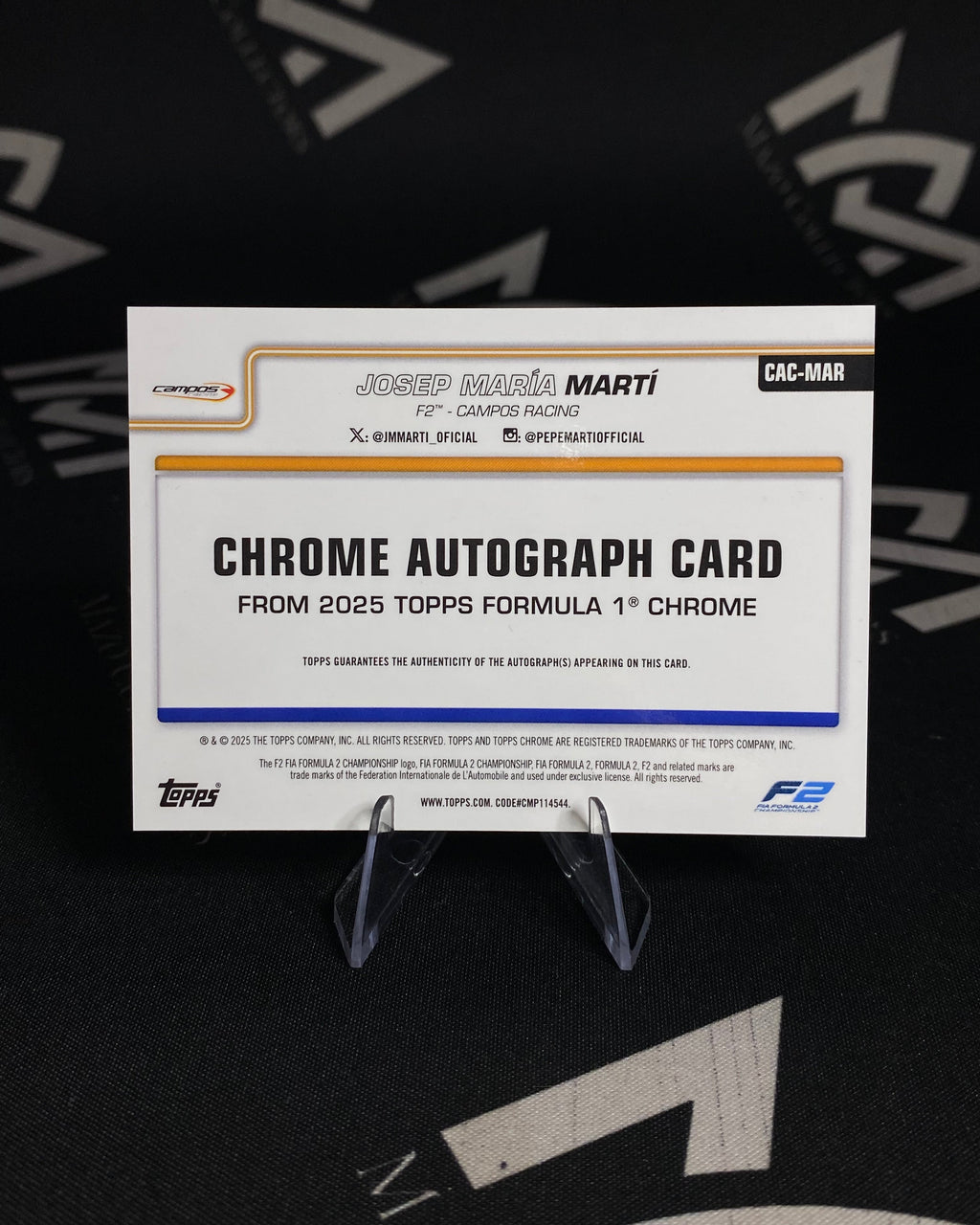 Josep María Martí – Autógrafo Certificado Campos Racing - Topps Chrome F2 2025