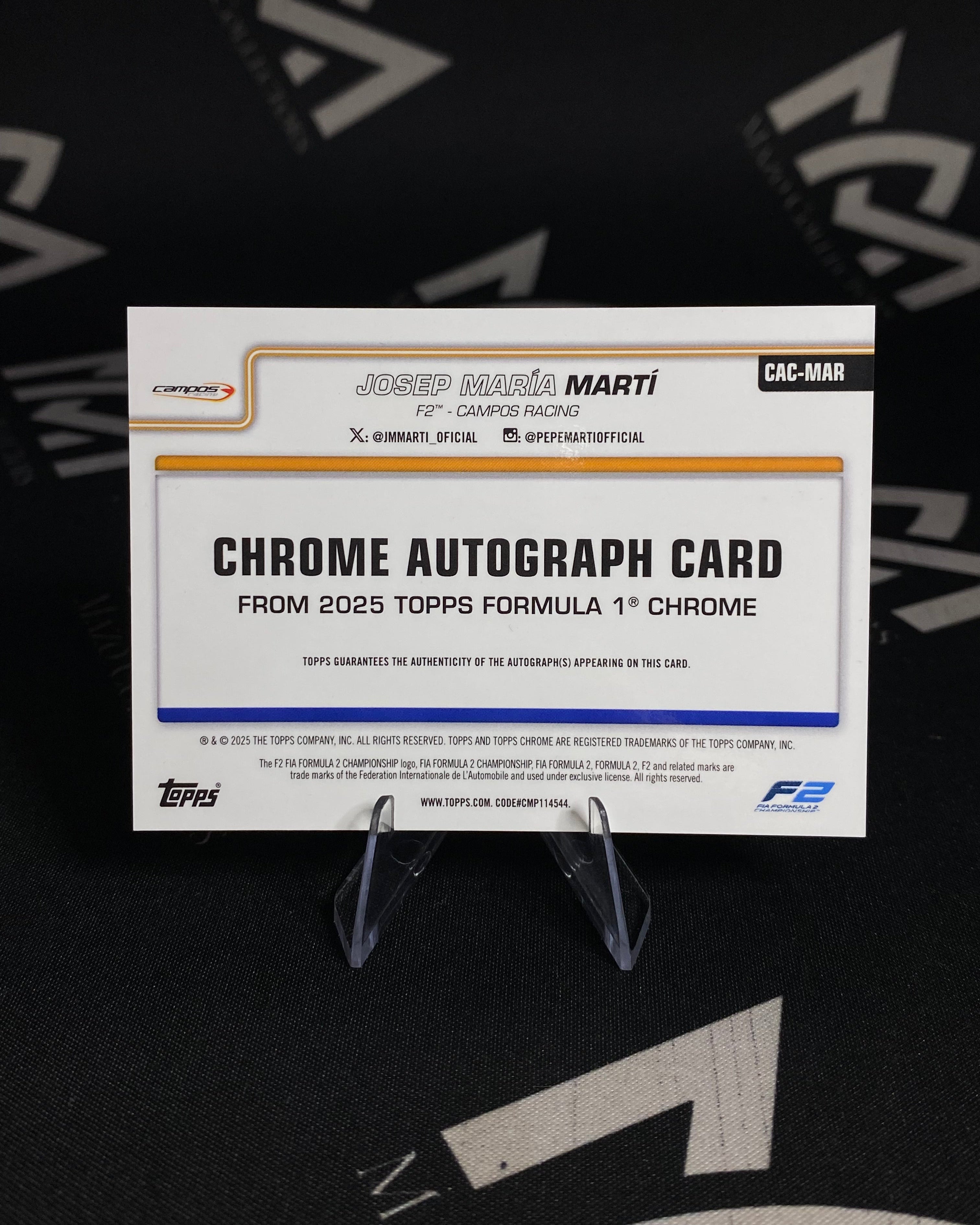Josep María Martí – Autógrafo Certificado Campos Racing - Topps Chrome F2 2025