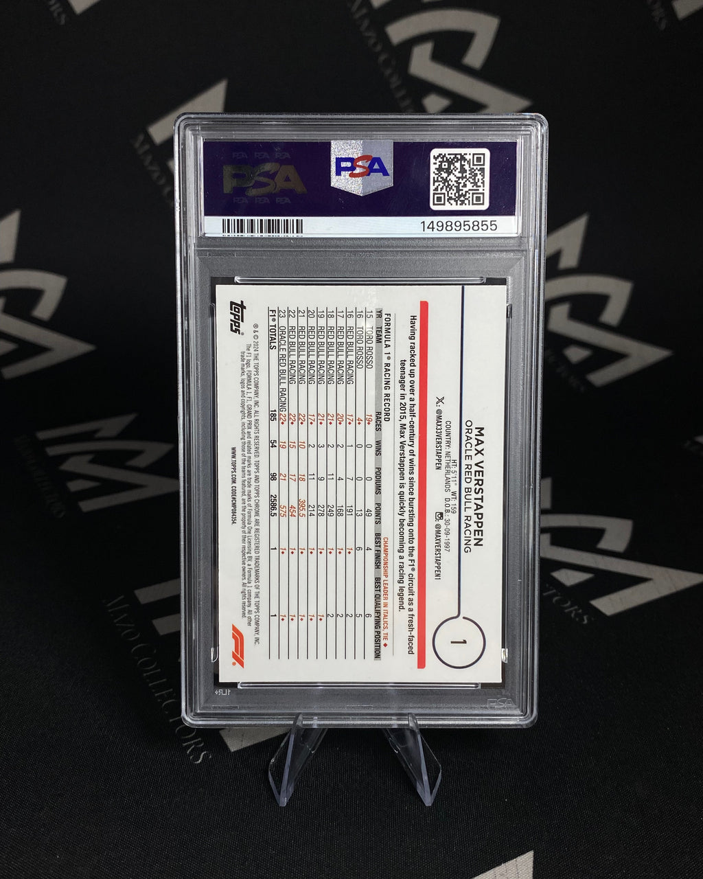 Max Verstappen – PSA 9 – 2024 Topps Chrome Sapphire Edition F1 (Leer Descripcion)