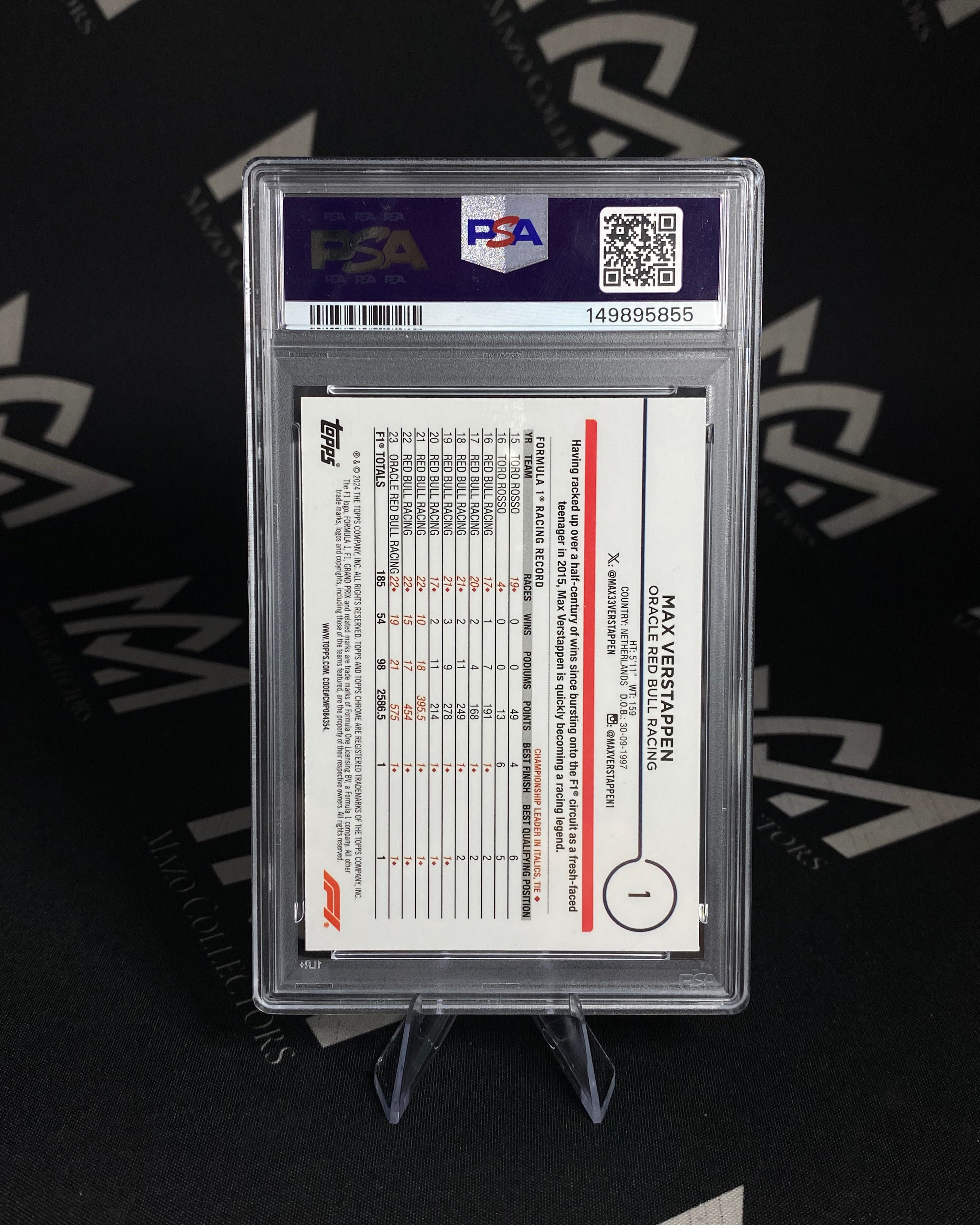 Max Verstappen – PSA 9 – 2024 Topps Chrome Sapphire Edition F1 (Leer Descripcion)