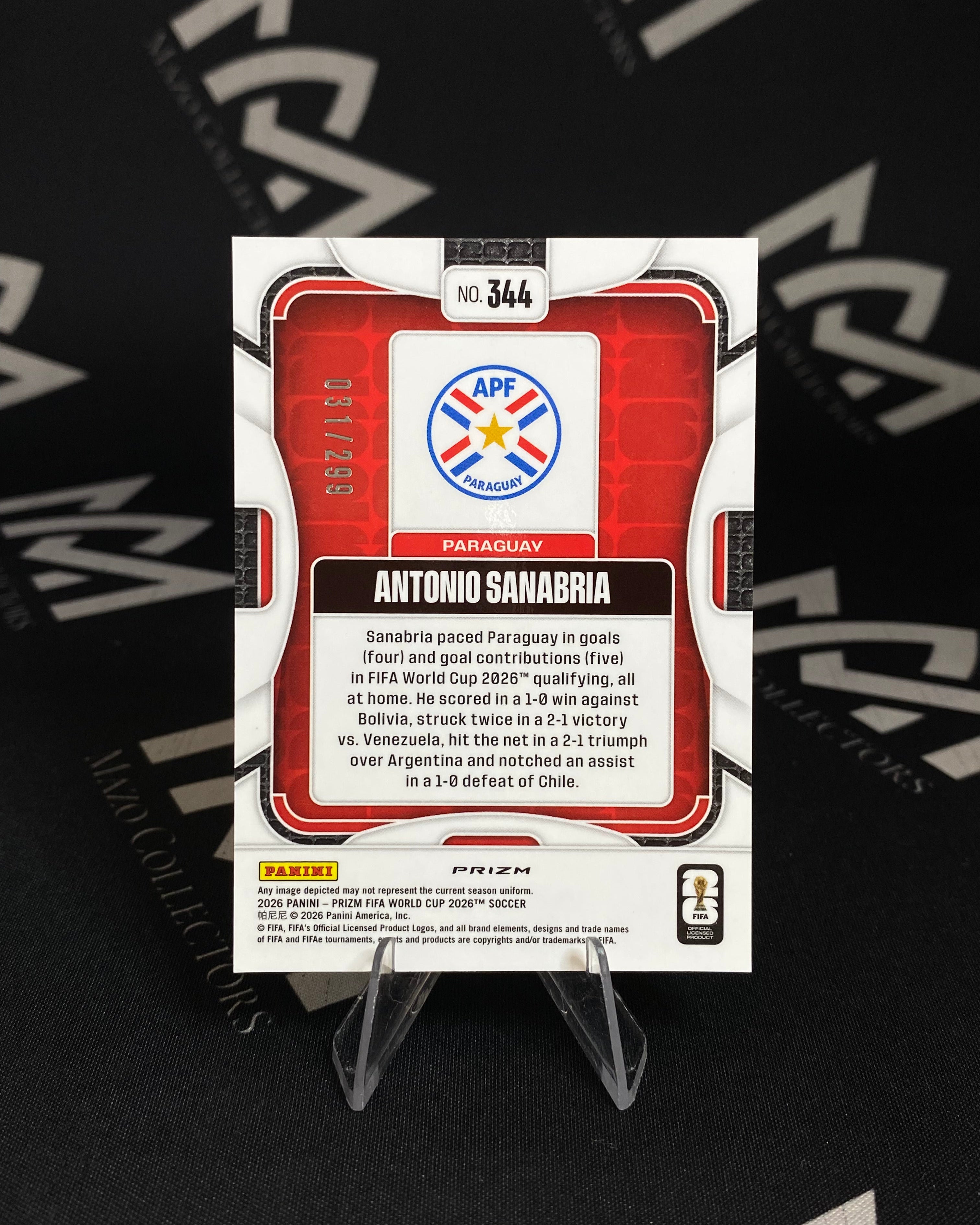 Antonio Sanabria – Purple Numerada 031/299 – Panini Prizm FIFA World Cup 2026