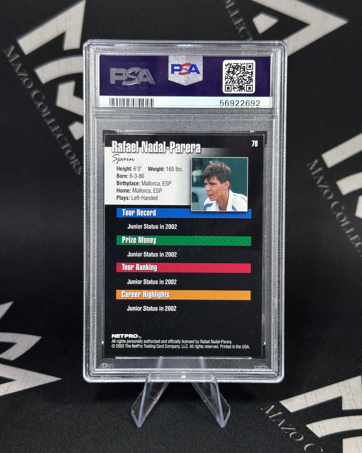 Rafael Nadal – Rookie Card – PSA 9 – NetPro Tennis 2003