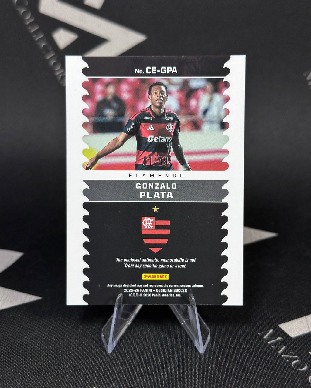 Gonzalo Plata – Cutting Edge Dual Relic Numerada 81/99 – Panini Obsidian Soccer 2025/26