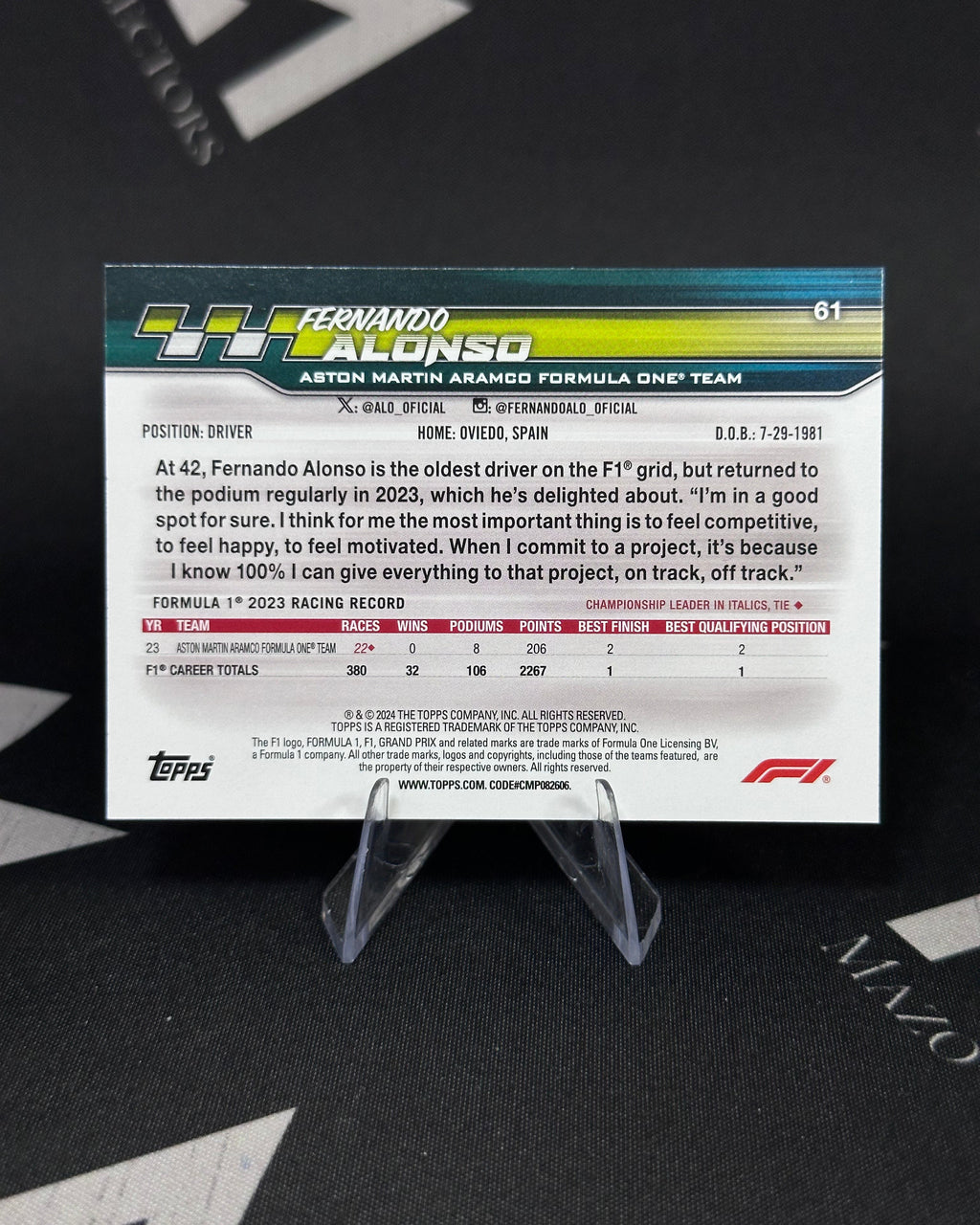 Fernando Alonso – Paddock Pass – Topps Formula 1 2024